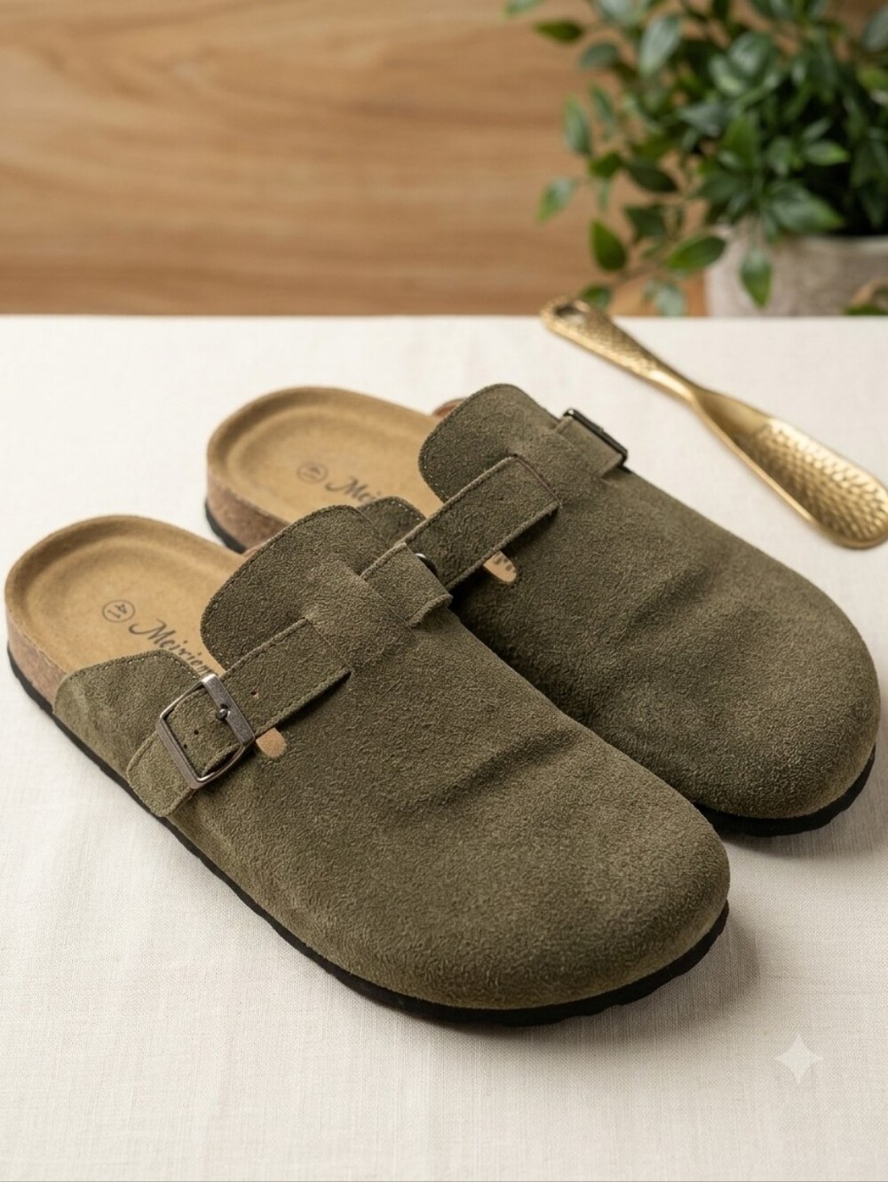 Meixiemeile Suede-Style Buckle Clogs - Size EU 41 (US 9.5-10) Color Grey